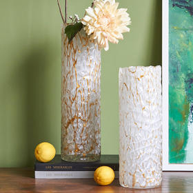 轻奢高级大理纹白金直筒圆柱玻璃花瓶茶几餐桌台面酒店样板房装饰