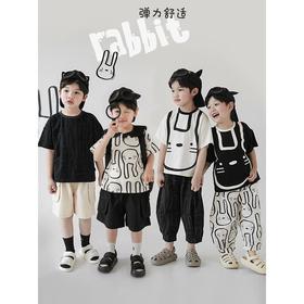 【儿童兔子印花套装】娃娃翻领T恤夏季薄款上衣男童休闲裤子