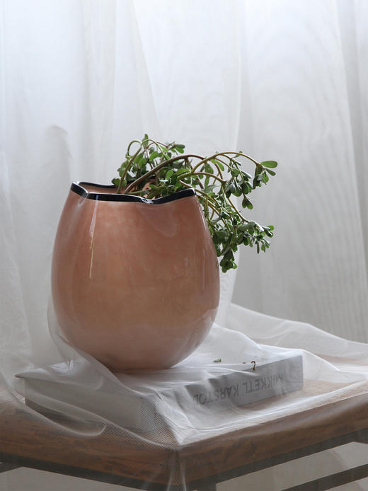 粉色磁粉黑边口玻璃花瓶花器水培花插工艺品 商品图2