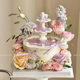 鲜花许愿池蛋糕（花材不固定同色系搭配）