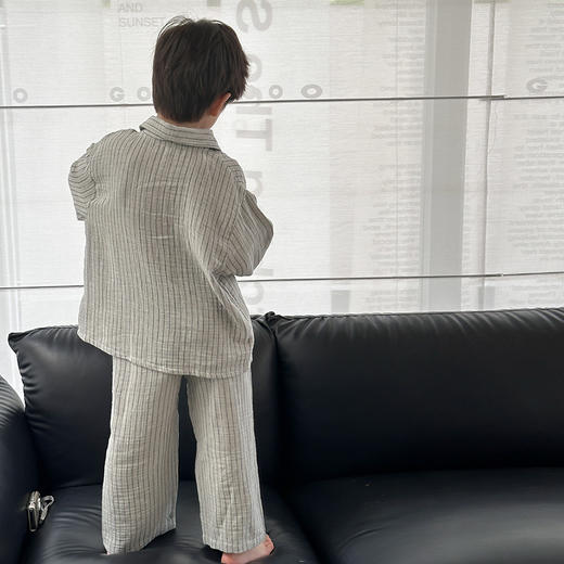 艾摩贝贝全棉格子家居服套装2024秋儿童中小大童气质条纹舒适睡衣 商品图3