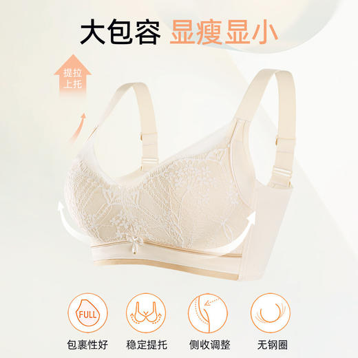 【大胸显小BC杯】熳洁儿无钢圈薄款文胸撞色蕾丝承托防下垂收副乳内衣女24761508 商品图1