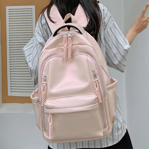 PU软皮大容量双肩包女纯色 大小款休闲百搭旅行背包大学生 开学季新款书包 商品图3