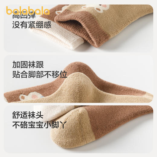 儿童袜子秋冬季加厚保暖男女童毛圈袜加绒棉袜小童萌趣4双装 商品图4