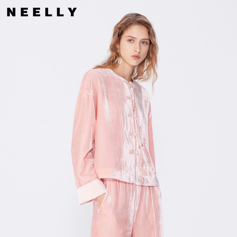 NEELLY纳俪2024秋商场同款新中式粉色上衣女新款盘扣休闲短外套N24083C01141