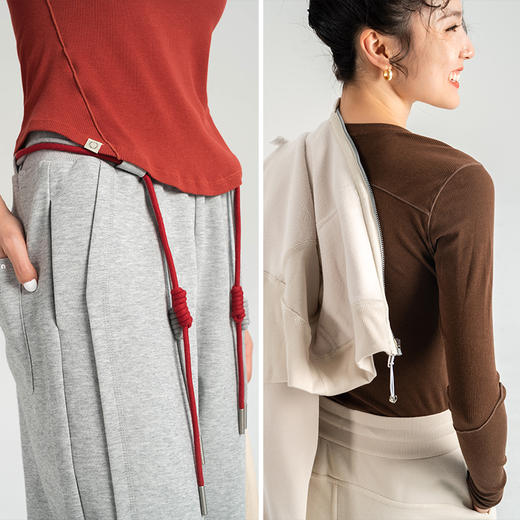 【高弹软糯棉针织】圆领修身螺纹上衣打底衫 运动休闲套头长袖 商品图9