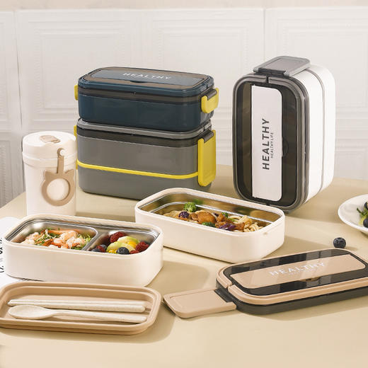 2023新款日式饭盒学生上班族专用餐盒便携分格便当盒可微波炉加热 商品图1