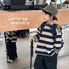 艾摩贝贝儿童2024秋款拼色长袖上衣男童宝宝洋气宽松棉质条纹卫衣