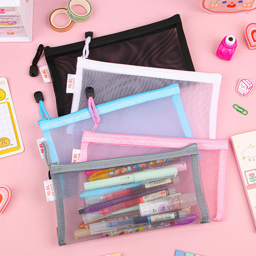 【学生课本手提分类袋】补习多功能收纳袋，尼龙网纱材质更是耐用，贴心拉链，办公资料文件袋，不怕乱，多色可选，透明可视，大容量收纳！不论学生办公众人皆喜爱。 商品图2