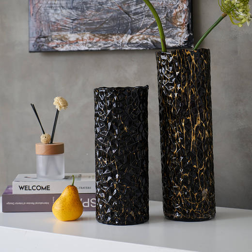 轻奢高级黑金直筒圆柱玻璃花瓶茶几餐桌台面酒店样板房别墅装饰品 商品图4