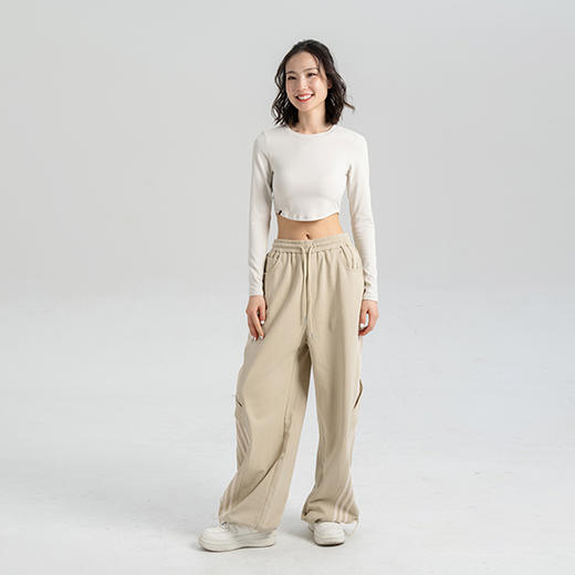 【高弹裸感抗起球】圆领辣妹长袖打底衫 高腰弧形下摆健身瑜伽T恤 显腹肌 马甲线 超显瘦 商品图2