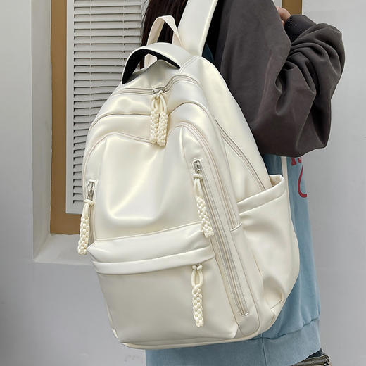 PU软皮大容量双肩包女纯色 大小款休闲百搭旅行背包大学生 开学季新款书包 商品图2