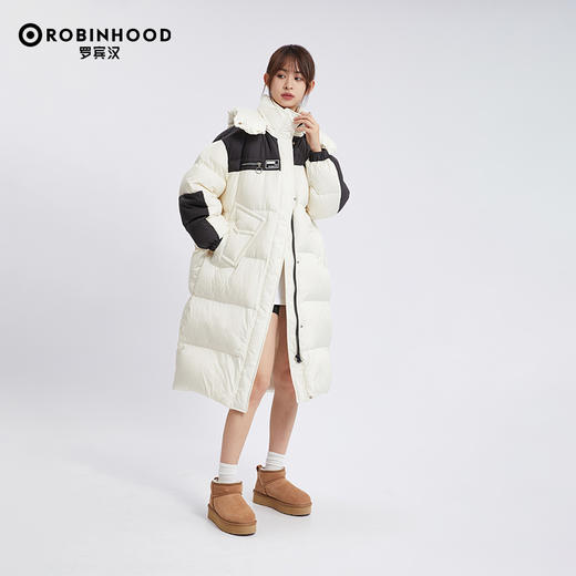 ROBINHOOD撞色拼接长款羽绒服时尚百搭H版型显瘦-R238Y6964（黑色） 商品图2
