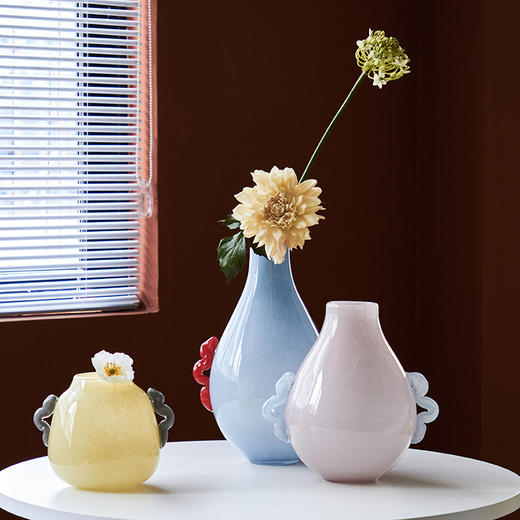 法式中古小口大肚子玻璃花瓶ins氛围桌面电视柜软装水培彩色花瓶 商品图0