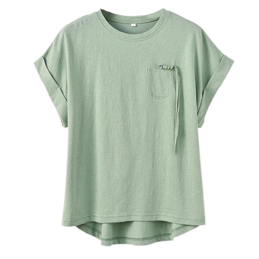 雀说新款中国风圆领短袖t恤女设计感新中式针织上衣AL6297 商品图4