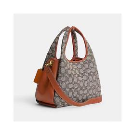 【中检鉴定】【专柜版】COACH蔻驰 COACH/蔻驰女士经典标志织物LANA 23号单肩包菜篮子包 可可抛光