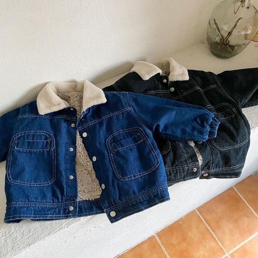 【儿童仿兔毛加绒厚牛仔棉衣】男女童2024新款秋冬季宝宝装短款外套 商品图1