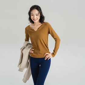 L RECNAVA [软糯螺纹棉] 小V领显瘦打底针织上衣 运动休闲长袖