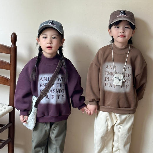 【洋气刺绣加绒卫衣兄妹装】儿童2024新款秋冬装男女童字母加厚宽松宝宝上衣 商品图1