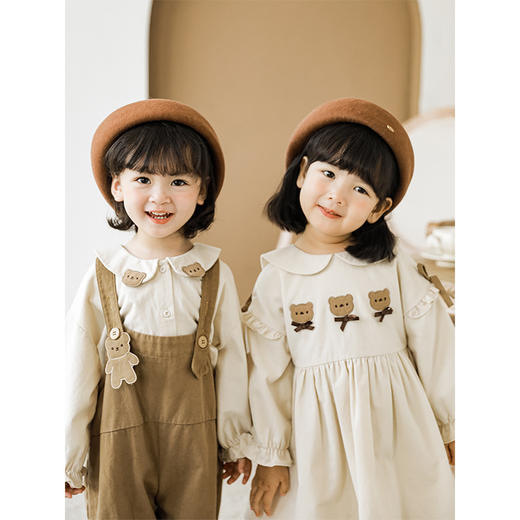 【女童小熊可爱套装】秋连衣裙马甲卡通绣标花边衬衫儿童裤子 商品图3
