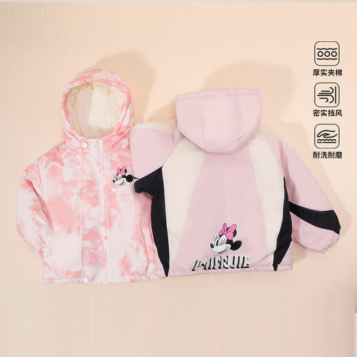 迪士尼童装女童夹棉加绒外套2024秋冬米妮休闲保暖棉服连帽棉袄ZD4DS015 商品图6