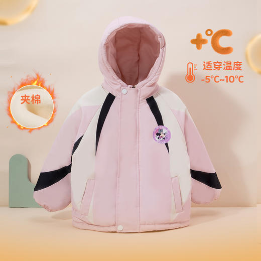 迪士尼童装女童夹棉加绒外套2024秋冬米妮休闲保暖棉服连帽棉袄ZD4DS015 商品图5