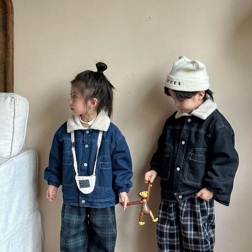 【儿童仿兔毛加绒厚牛仔棉衣】男女童2024新款秋冬季宝宝装短款外套 商品图3