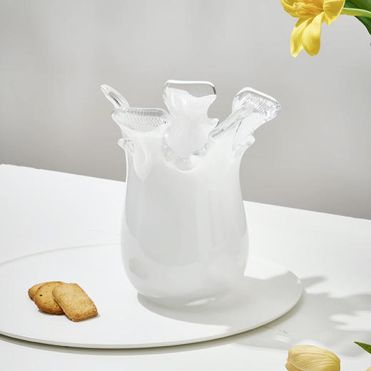 现代中古凤白色花边口玻璃花瓶水培花插花器工艺品摆件 商品图3