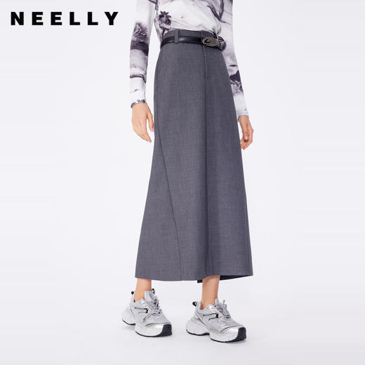 NEELLY纳俪2024秋商场同气质通勤半身裙中长款腰带后开叉女新款N24083E01148 商品图0