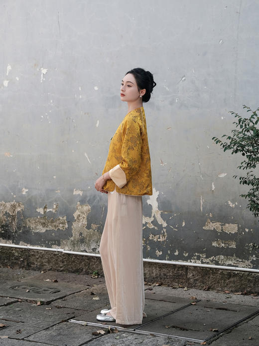 下架|盛唐婧 |新中式丝绒阔腿裤-杏色 商品图3