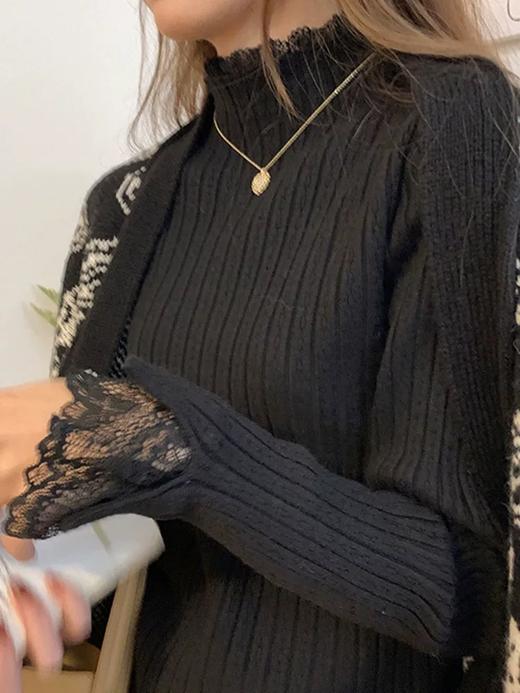 <曾小咸推荐> 蕾丝花边拼接半高领打底衫 日常89.99/件 活动价69.99/件！【预售款，预计3-15天发货】 商品图4