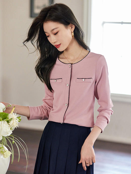 【59元福袋不支持退换】熙世界法式小香风长袖针织T恤女2025秋新款时尚洋气百搭打底衫 商品图1