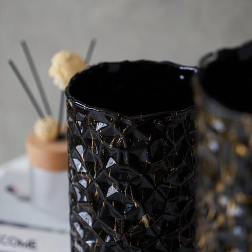 轻奢高级黑金直筒圆柱玻璃花瓶茶几餐桌台面酒店样板房别墅装饰品 商品图3