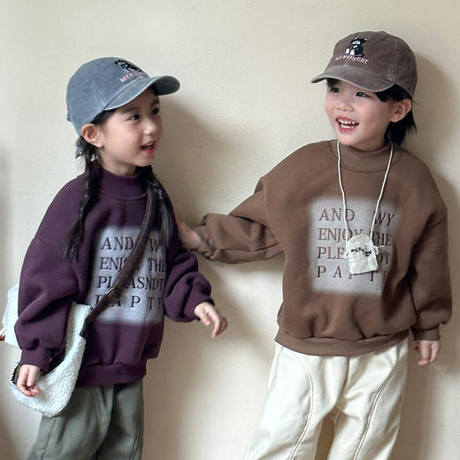 【洋气刺绣加绒卫衣兄妹装】儿童2024新款秋冬装男女童字母加厚宽松宝宝上衣 商品图0