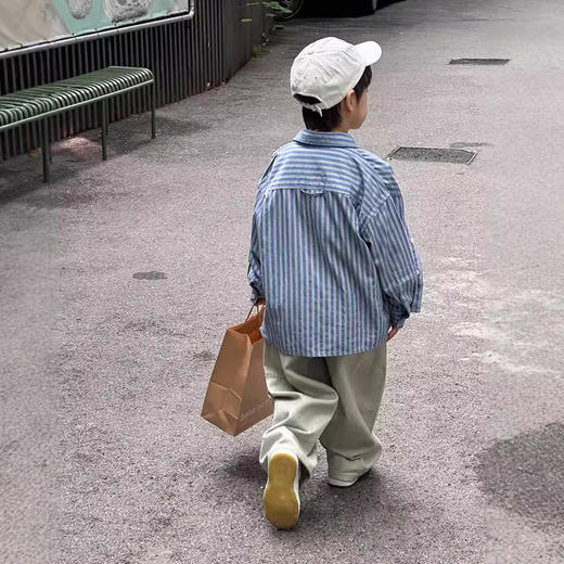 艾摩贝贝儿童衬衫2024秋男童帅气竖条纹刺绣翻领上衣中大童衬衣潮 商品图3