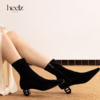 heelz设计师手工鞋履 ｜H灯笼跟弹力羊翻反毛瘦瘦靴 4.5公分 商品缩略图1