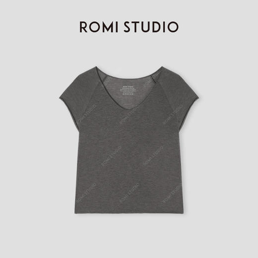ROMI STUDIO“法式优雅”莱赛尔山羊绒混纺V领针织短袖T恤 421T5115 商品图3