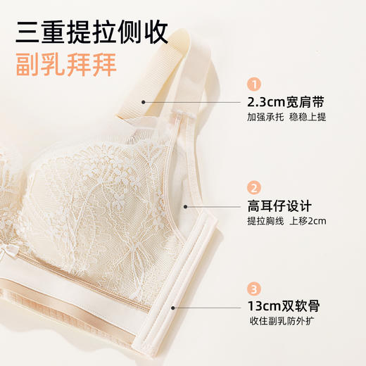 【大胸显小BC杯】熳洁儿无钢圈薄款文胸撞色蕾丝承托防下垂收副乳内衣女24761508 商品图5