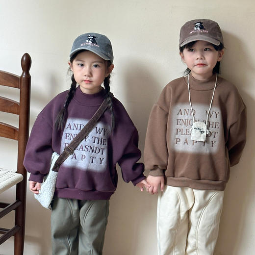 【洋气刺绣加绒卫衣兄妹装】儿童2024新款秋冬装男女童字母加厚宽松宝宝上衣 商品图2