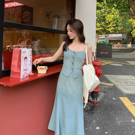 金蘑菇菇 硬核轻氧牛仔 套组/100纯棉水洗渐变复古牛仔套 商品图0