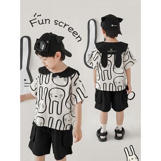 【儿童兔子印花套装】娃娃翻领T恤夏季薄款上衣男童休闲裤子 商品图2