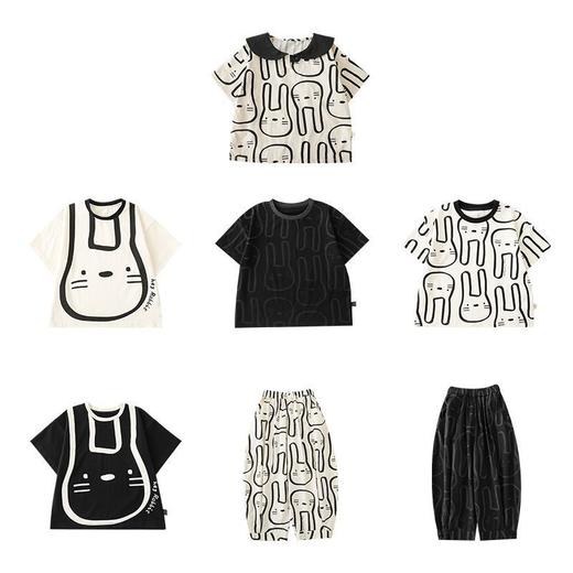 【儿童兔子印花套装】娃娃翻领T恤夏季薄款上衣男童休闲裤子 商品图4