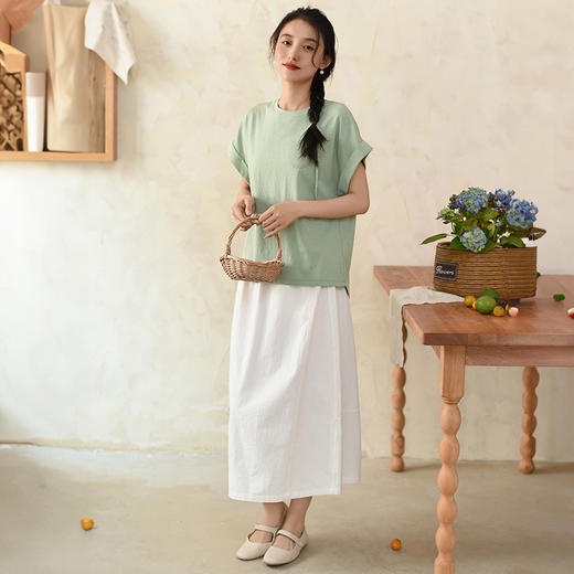 雀说新款中国风圆领短袖t恤女设计感新中式针织上衣AL6297 商品图3