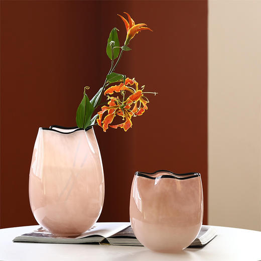 粉色磁粉黑边口玻璃花瓶花器水培花插工艺品 商品图0