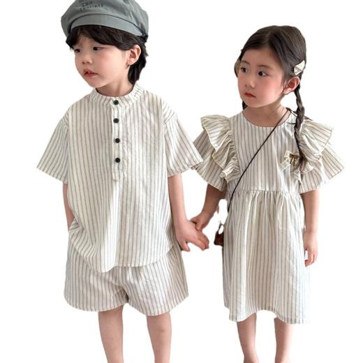 【兄妹装儿童夏季条纹套装】男童短袖2024新款夏装宝宝纯棉女童连衣裙 商品图4