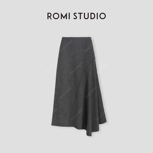 ROMI STUDIO“格雷高知”羊毛莫代尔混纺不规则A字针织半裙431X6001 商品图1