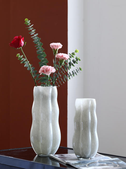 现代乳白色不规则玻璃花瓶摆件简约 商品图1