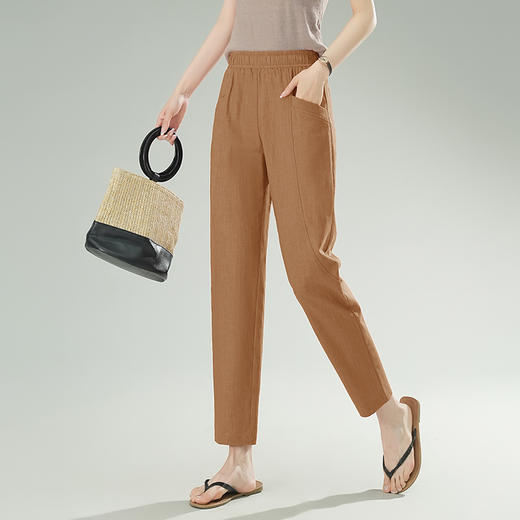 雀说棉麻裤女哈伦萝卜大码宽松高腰九分亚麻薄款直筒休闲裤子AL28589 商品图7