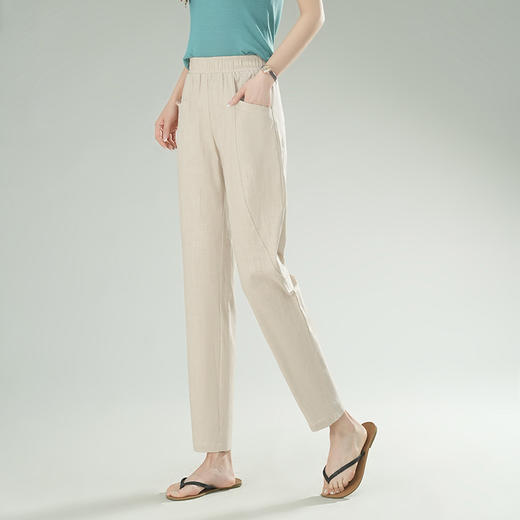 雀说棉麻裤女哈伦萝卜大码宽松高腰九分亚麻薄款直筒休闲裤子AL28589 商品图5