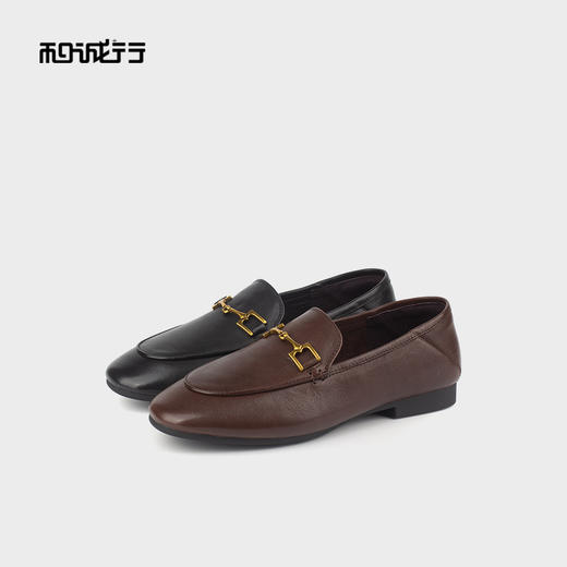 和诚行 2024秋冬新款复古英伦简约真皮平跟单鞋女鞋乐福鞋1200031 商品图3